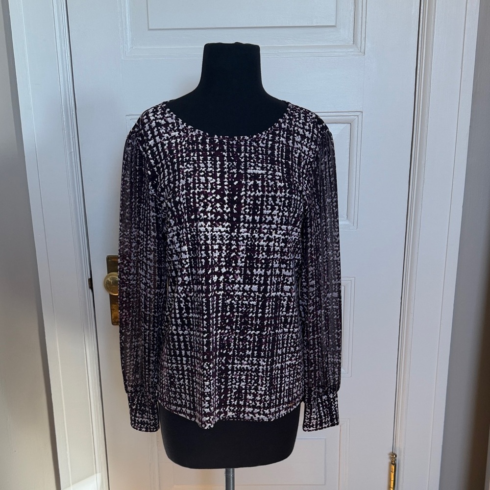 Calvin Klein Black and White Patterned Blouse NWT Sz S